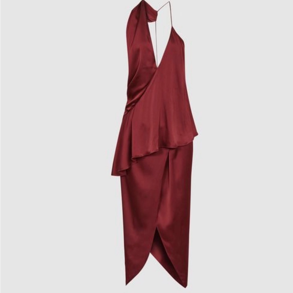 NWOT Reiss Xena Asymmetrical Halter Dress Dark Red Sz 2 $345